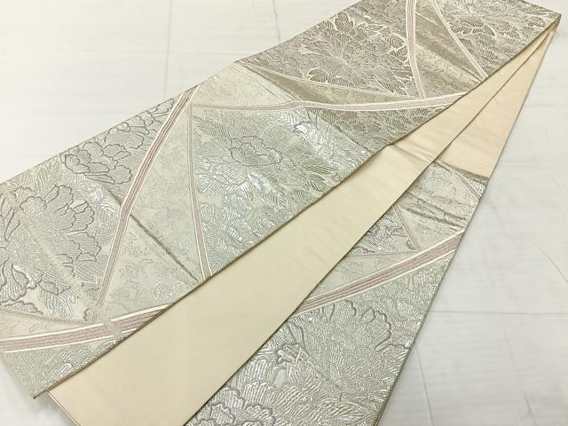 平和屋着物◎六通柄袋帯 更紗花文 銀糸 正絹 逸品 AABE3055uk