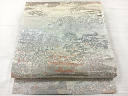平和屋着物◎六通柄袋帯 風景文 金銀糸 正絹 逸品 AABE3056uk