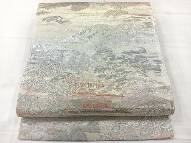平和屋着物◎六通柄袋帯 風景文 金銀糸 正絹 逸品 AABE3056uk