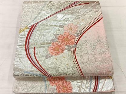 平和屋着物◎六通柄袋帯 唐織 流線花文 金銀糸 正絹 逸品 AABE3059uk