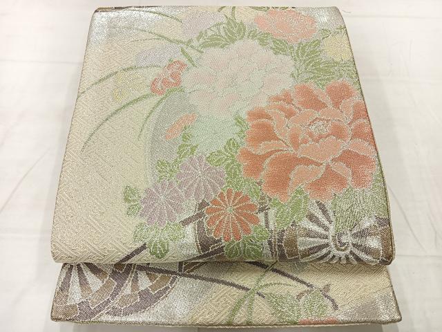 平和屋着物◎佐賀錦　六通柄袋帯　花車文　銀糸　正絹　逸品　AABE3060uk