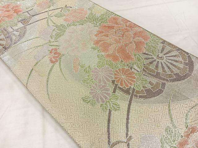 平和屋着物◎佐賀錦　六通柄袋帯　花車文　銀糸　正絹　逸品　AABE3060uk