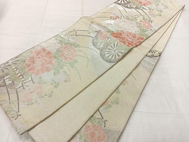 平和屋着物◎佐賀錦　六通柄袋帯　花車文　銀糸　正絹　逸品　AABE3060uk