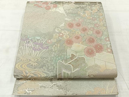 平和屋着物◎六通柄袋帯　御所絵巻　手織二重箔　プラチナ箔　正絹　逸品　AABE3061uk