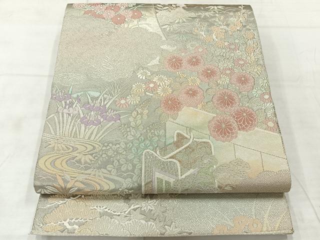 平和屋着物◎六通柄袋帯　御所絵巻　手織二重箔　プラチナ箔　正絹　逸品　AABE3061uk
