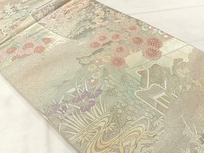 平和屋着物◎六通柄袋帯　御所絵巻　手織二重箔　プラチナ箔　正絹　逸品　AABE3061uk