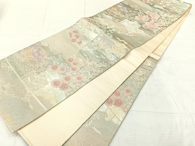 平和屋着物◎六通柄袋帯　御所絵巻　手織二重箔　プラチナ箔　正絹　逸品　AABE3061uk