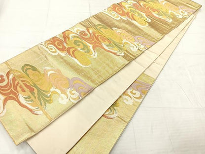 平和屋着物◎六通柄袋帯　唐織　流水文　金糸　正絹　逸品　AABE3062uk