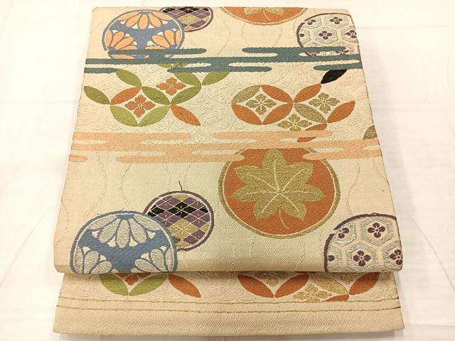 平和屋着物◎六通柄京袋帯 唐織 吉祥花丸文 金銀糸 正絹 逸品 AABE3063uk