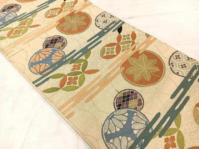 平和屋着物◎六通柄京袋帯 唐織 吉祥花丸文 金銀糸 正絹 逸品 AABE3063uk