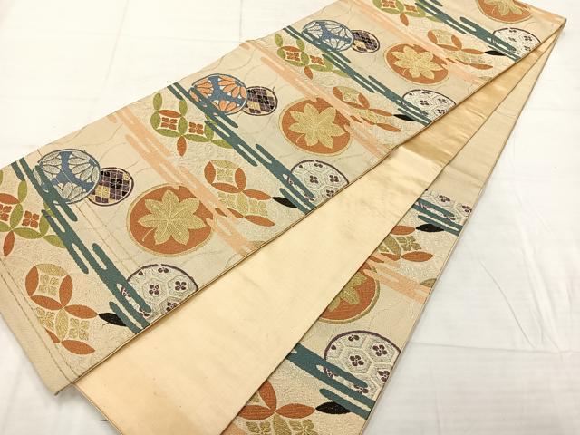 平和屋着物◎六通柄京袋帯 唐織 吉祥花丸文 金銀糸 正絹 逸品 AABE3063uk