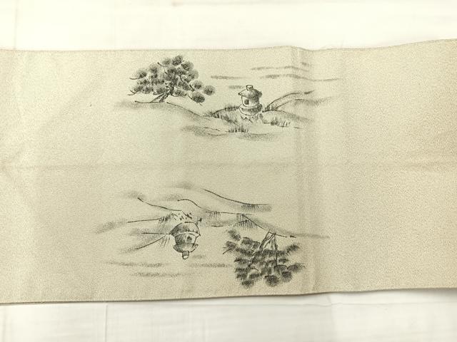 平和屋着物◎綴れ 太鼓柄袋帯 作家物 手描き 風景文 銀糸 正絹 逸品 AABE3067uk