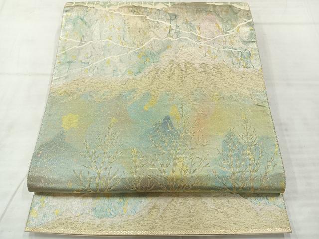 平和屋着物◎六通柄袋帯　手織綿匠　風景文　賀美箔　正絹　逸品　AABE3082uk