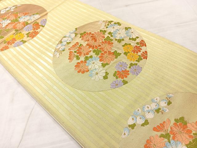 平和屋着物◎六通柄袋帯　唐織　花丸文　金糸　正絹　逸品　AABE3084uk