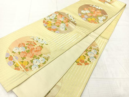 平和屋着物◎六通柄袋帯　唐織　花丸文　金糸　正絹　逸品　AABE3084uk