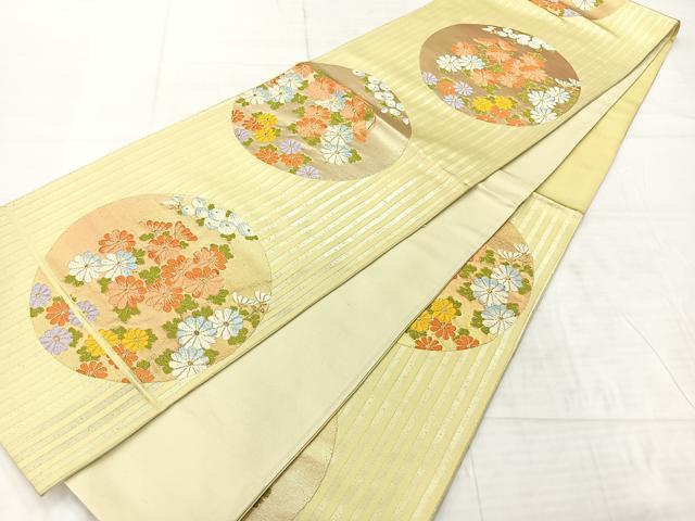 平和屋着物◎六通柄袋帯　唐織　花丸文　金糸　正絹　逸品　AABE3084uk
