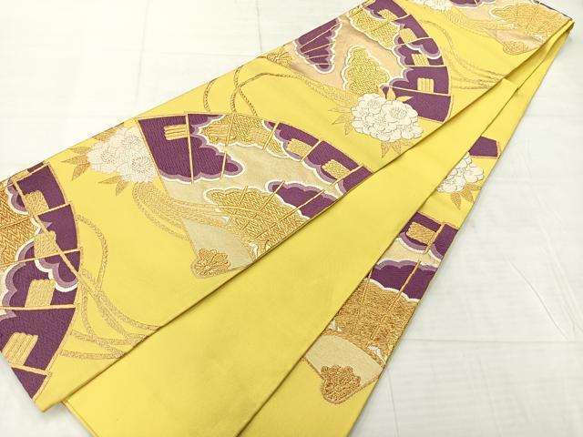 平和屋着物◎六通柄袋帯　唐織　扇面花文　金糸　正絹　逸品　AABE3086uk