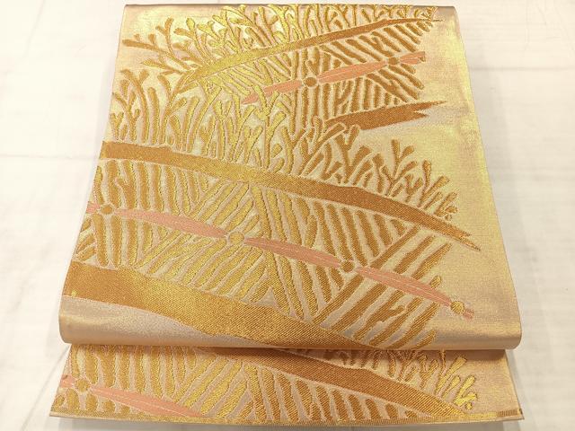 平和屋着物◎六通柄袋帯　抽象文様　金糸　正絹　逸品　AABE3089uk