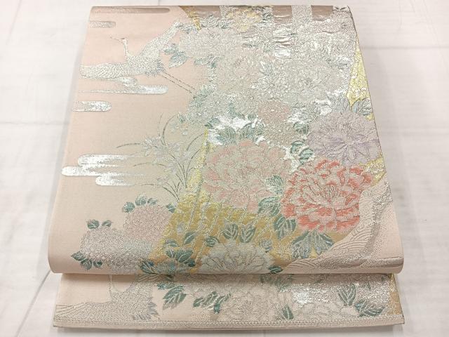 平和屋着物◎六通柄袋帯　薫風彩　飛鶴花文　金銀糸　正絹　逸品　AABE3090uk
