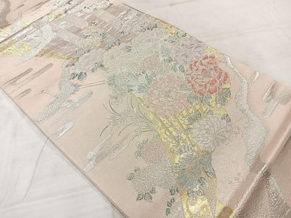 平和屋着物◎六通柄袋帯　薫風彩　飛鶴花文　金銀糸　正絹　逸品　AABE3090uk