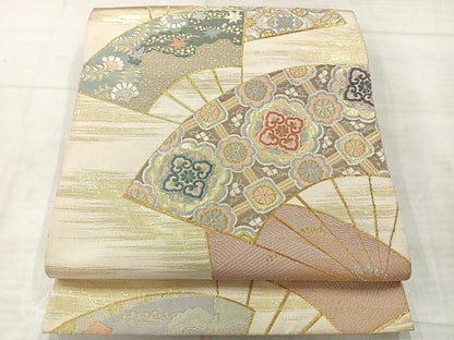 平和屋着物◎六通柄袋帯　扇面天井文　金銀糸　正絹　逸品　AABE3092uk