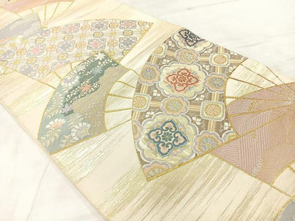 平和屋着物◎六通柄袋帯　扇面天井文　金銀糸　正絹　逸品　AABE3092uk