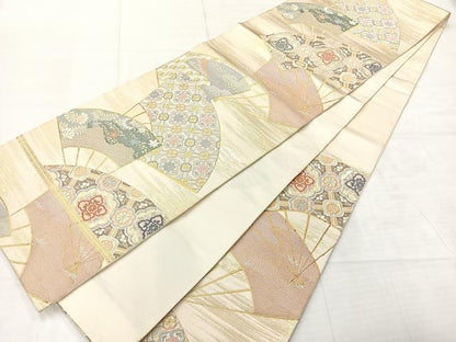 平和屋着物◎六通柄袋帯　扇面天井文　金銀糸　正絹　逸品　AABE3092uk