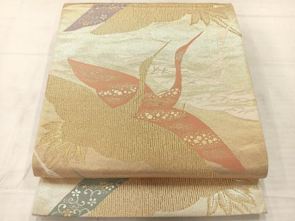 平和屋着物◎六通柄袋帯　飛鶴文　金銀糸　正絹　逸品　AABE3093uk