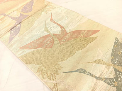 平和屋着物◎六通柄袋帯　飛鶴文　金銀糸　正絹　逸品　AABE3093uk