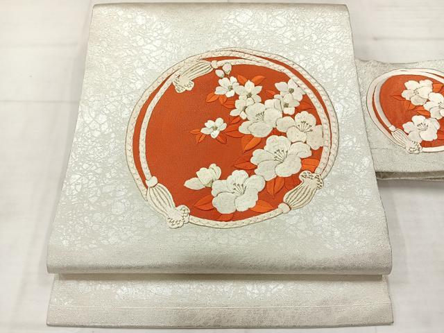 平和屋着物◎九寸名古屋帯　総刺繍　花丸文　金銀糸　正絹　逸品　AABE3113uk