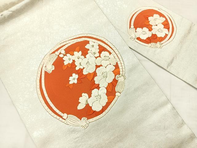 平和屋着物◎九寸名古屋帯　総刺繍　花丸文　金銀糸　正絹　逸品　AABE3113uk