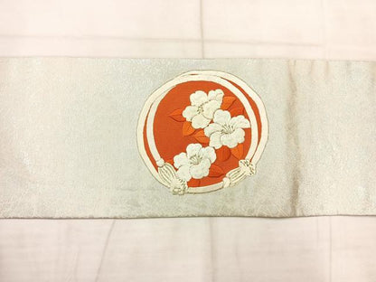 平和屋着物◎九寸名古屋帯　総刺繍　花丸文　金銀糸　正絹　逸品　AABE3113uk