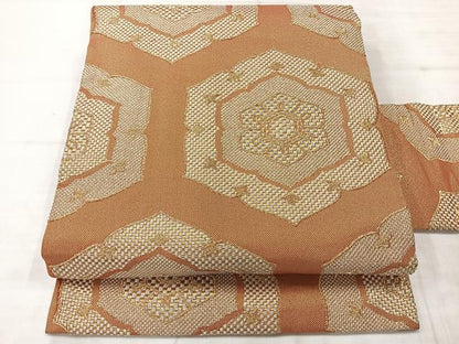 平和屋着物◎九寸名古屋帯 亀甲花文 金銀糸 正絹 逸品 AABE3122uk
