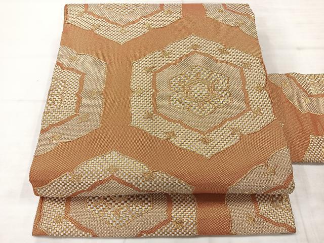 平和屋着物◎九寸名古屋帯 亀甲花文 金銀糸 正絹 逸品 AABE3122uk