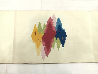 平和屋着物◎綴れ 八寸名古屋帯 遠山風景花文 金銀糸 正絹 逸品 AABE3148uk