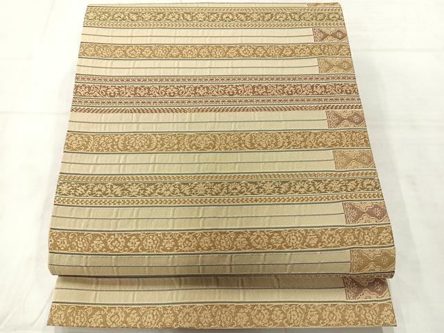 平和屋着物◎六通柄袋帯　横段花文　正絹　逸品　AABE3150uk