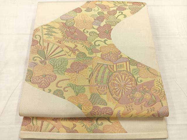 平和屋着物◎六通柄袋帯　道長花鳥文　金糸　正絹　逸品　AABE3167uk