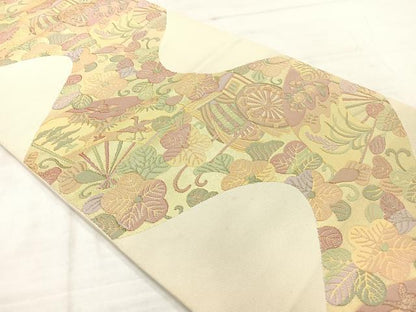 平和屋着物◎六通柄袋帯　道長花鳥文　金糸　正絹　逸品　AABE3167uk