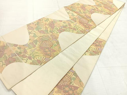 平和屋着物◎六通柄袋帯　道長花鳥文　金糸　正絹　逸品　AABE3167uk