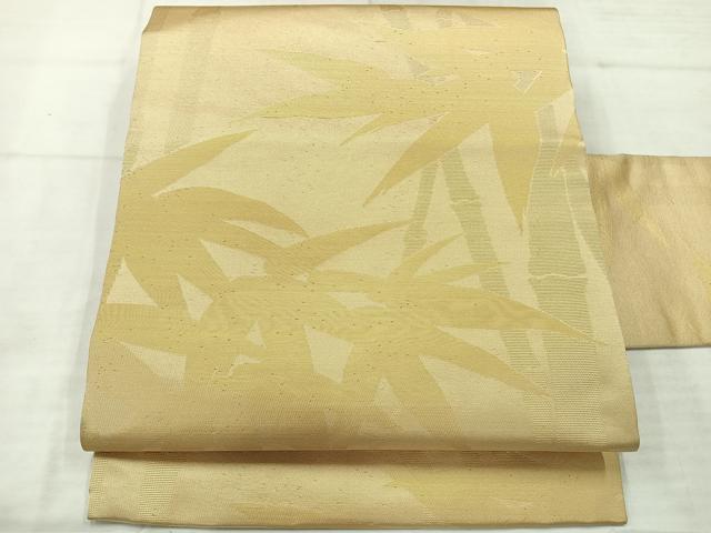 平和屋着物◎九寸名古屋帯 笹の葉文 金糸 正絹 逸品 AABE3172uk