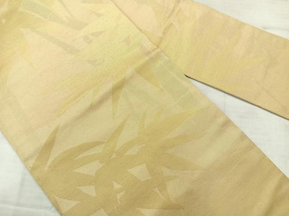 平和屋着物◎九寸名古屋帯 笹の葉文 金糸 正絹 逸品 AABE3172uk