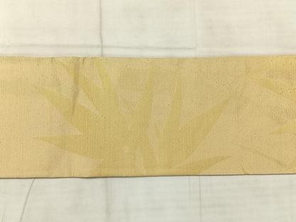 平和屋着物◎九寸名古屋帯 笹の葉文 金糸 正絹 逸品 AABE3172uk