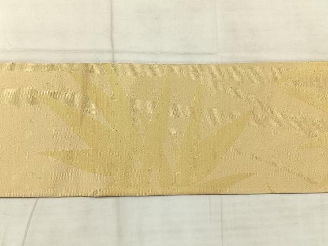 平和屋着物◎九寸名古屋帯 笹の葉文 金糸 正絹 逸品 AABE3172uk