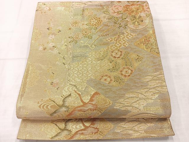 平和屋着物◎佐賀錦 六通柄袋帯 草花文 金糸 正絹 逸品 AABE3190uk