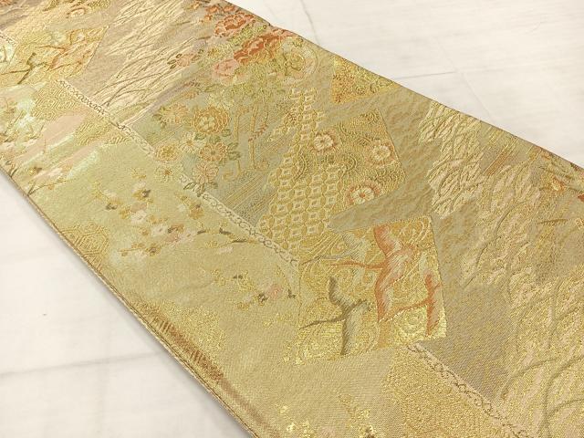 平和屋着物◎佐賀錦 六通柄袋帯 草花文 金糸 正絹 逸品 AABE3190uk