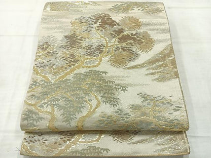 平和屋着物◎六通柄袋帯　風景文　金銀糸　正絹　逸品　AABE3197uk