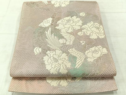 平和屋着物◎六通柄袋帯 唐織 花鳥文 銀糸 正絹 逸品 AABE3199uk