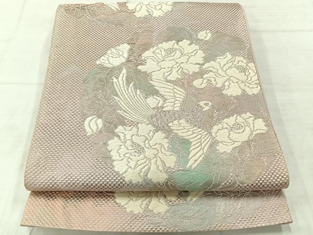 平和屋着物◎六通柄袋帯 唐織 花鳥文 銀糸 正絹 逸品 AABE3199uk