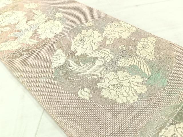 平和屋着物◎六通柄袋帯 唐織 花鳥文 銀糸 正絹 逸品 AABE3199uk