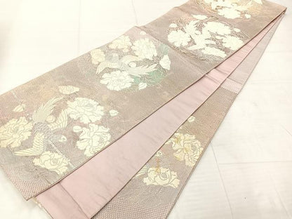 平和屋着物◎六通柄袋帯 唐織 花鳥文 銀糸 正絹 逸品 AABE3199uk